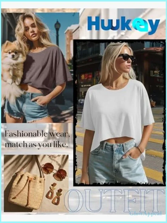 Oversized Cropped T-Shirt 3 Pack, Polyester Rayon Spandex, Workout Casual - Picture 4 of 7